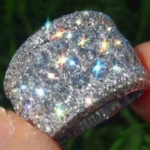 NEW SILVER ROUND PAVE WIDE BAND RING, BEAUTIFUL RING, SHINY RING